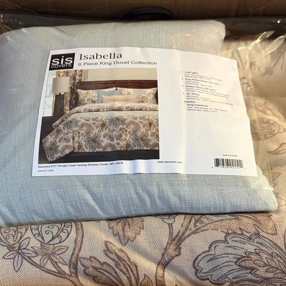 Isabella 6-piece Luxury Floral Duvet Cover & Insert Set - King NEW